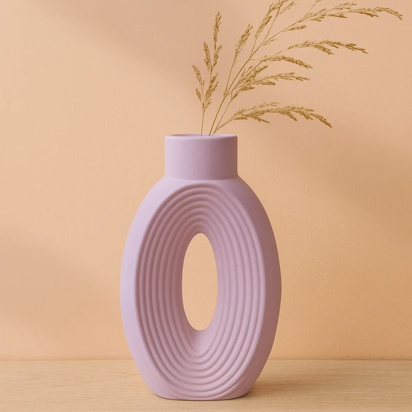 Çizgili Büyük Oval Vazo 27x14cm - Resim 4