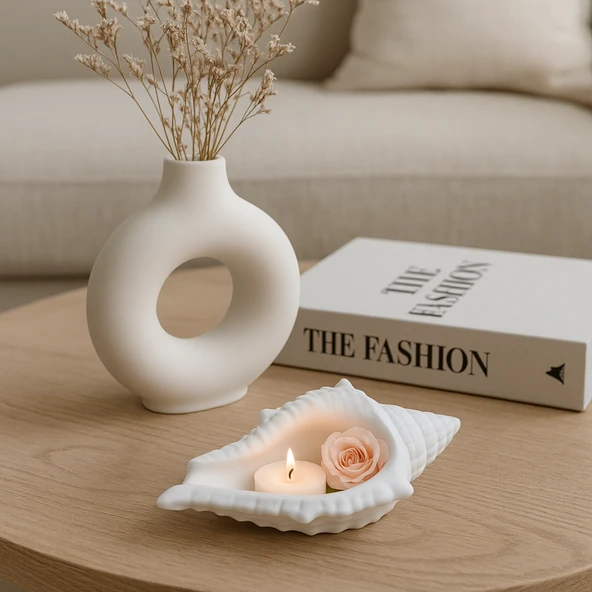 Büyük İstiridye Deniz Kabuğu Kase 17x11cm - Resim 3