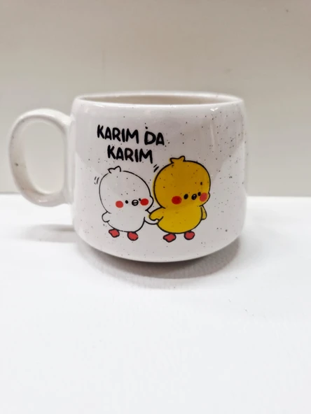 Karım da Karım Yazılı Civciv Desenli Mini Seramik Kupa Eşe Özel Tasarım Hediyelik Kupa ürün görseli 1