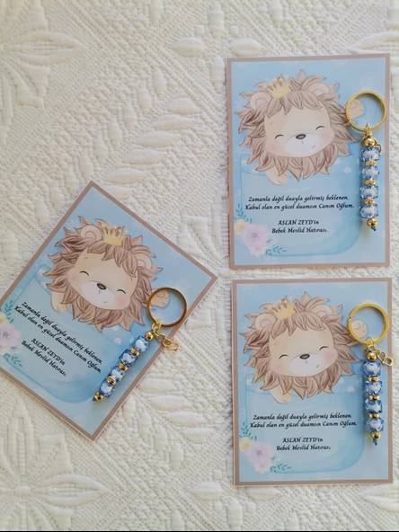 48 Adet Özel Tasarım Aslan ve Mavi Anahtarlık Hastane Yeni Doğan 40 Mevlidi Dağıtmalık Hediyelik - Resim 6