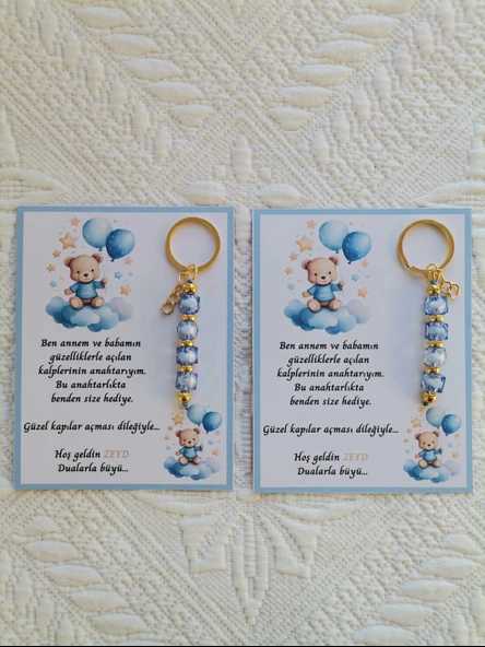 24 Adet Özel Tasarım Ayıcık ve Mavi Anahtarlık Hastane Yeni Doğan 40 Mevlidi Dağıtmalık Hediyelik - Resim 2