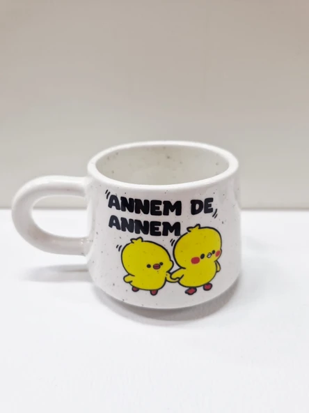 Mini Seramik Kupa  Anneme de Annem Yazılı Civciv Desenli Hediyelik Kahve Kupası ürün görseli 1