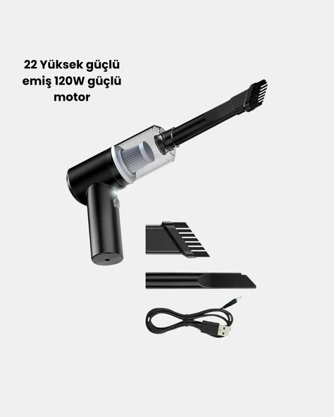 Mini Şarjlı Araç Süpürgesi – 120W Güçlü Motor, 5500PA Vakum Emiş, Yıkanabilir Filtre - Resim 2