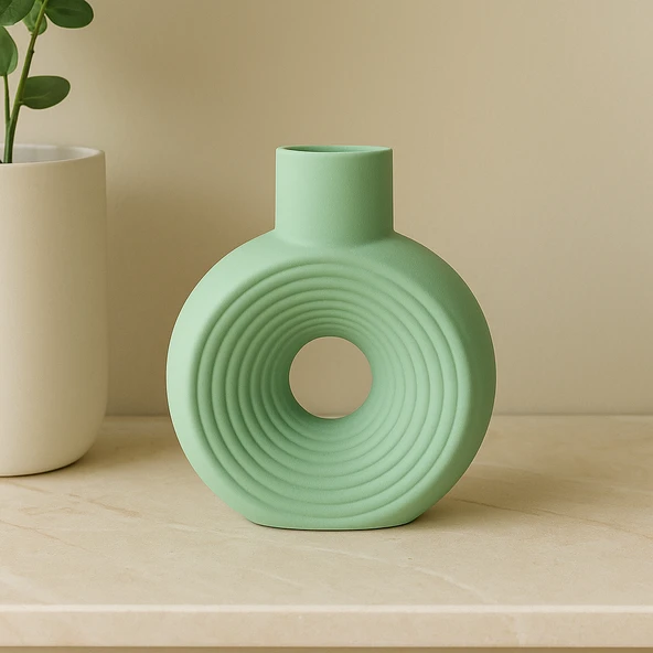 Büyük Yuvarlak Çizgili Vazo 18x16cm - Resim 3