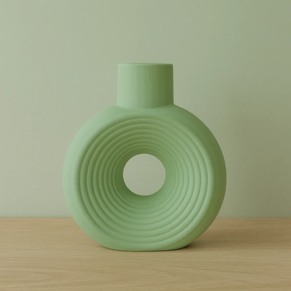 Büyük Yuvarlak Çizgili Vazo 18x16cm - Resim 4