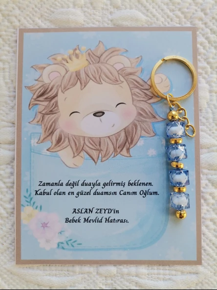 48 Adet Özel Tasarım Aslan ve Mavi Anahtarlık Hastane Yeni Doğan 40 Mevlidi Dağıtmalık Hediyelik ürün görseli