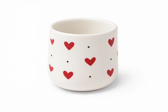 Kalp Desenli Şık Seramik Mini Kupa El Boyaması Tasarım - Resim 2