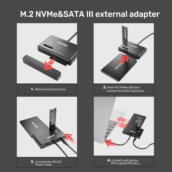 UNITEK USB-C TO M.2 NVME+SATA III DÖNÜŞTÜR(S1232A) - Resim 4