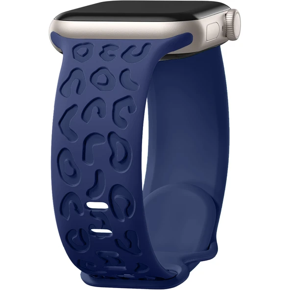 Apple Watch Ultra 1 ve 2 Uyumlu 49mm Leopar Desenli Yumuşak Silikon Kordon  Lacivert ürün görseli 1