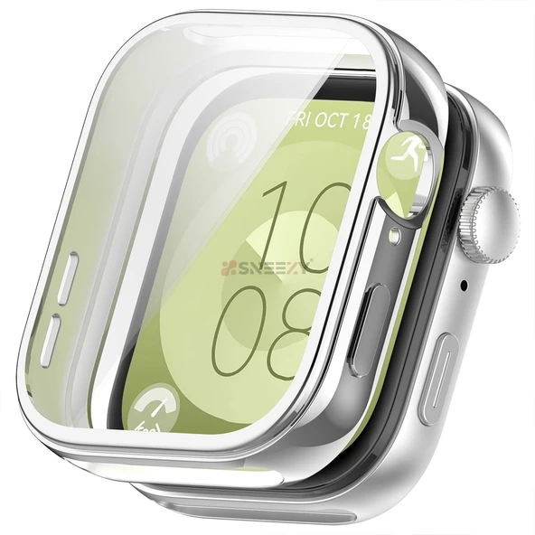 Huawei Watch Fit 3 Uyumlu Yumuşak Silikon 360 Tam Koruma Kasa ve Ekran Koruyucu  Gümüş ürün görseli