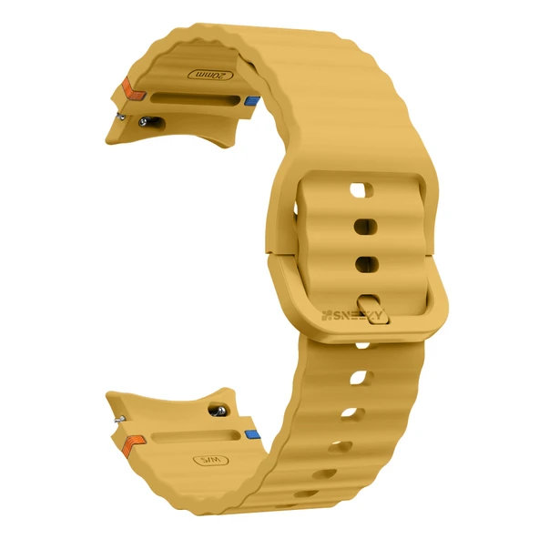 Samsung Galaxy Watch 5 Pro 45mm İle Uyumlu Metal Tokalı Dalgalı Spor Silikon Kordon  Sarı - Resim 4