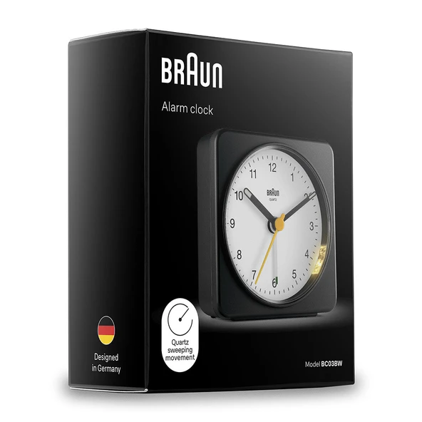 BRAUN BC03BW SİYAH-BEYAZ KLASİK SEYAHAT ANALAOG ALARMLI MASA SAATİ - Resim 3