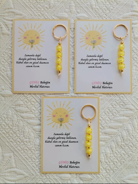 72 Adet Özel Tasarım Güneş ve Sarı Anahtarlık Hastane Yeni Doğan 40 Mevlidi Dağıtmalık Hediyelik - Resim 3