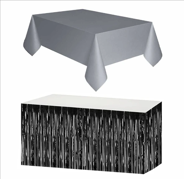 Gümüş Masa Örtüsü, Siyah Masa Eteği ürün görseli 1