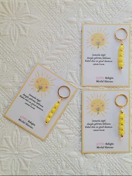 24 Adet Özel Tasarım Güneş ve Sarı Anahtarlık Hastane Yeni Doğan 40 Mevlidi Dağıtmalık Hediyelik - Resim 6