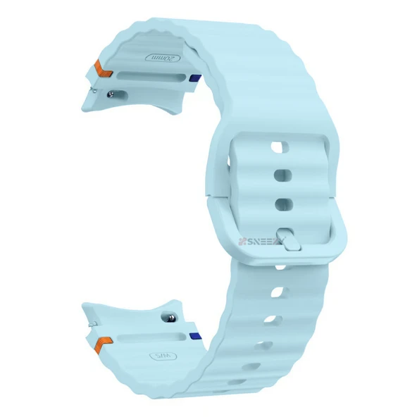 Samsung Galaxy Watch 5 40mm-44mm İle Uyumlu Metal Tokalı Dalgalı Spor Silikon Kordon  Mavi - Resim 4