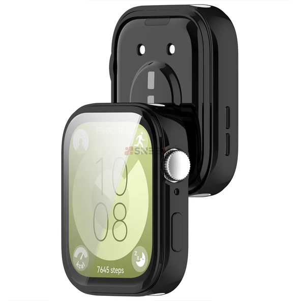 Huawei Watch Fit 3 Uyumlu Yumuşak Silikon 360 Tam Koruma Kasa ve Ekran Koruyucu  Siyah - Resim 3
