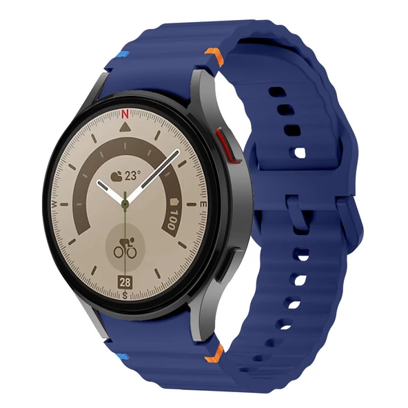 Samsung Galaxy Watch 5 Pro 45mm İle Uyumlu Metal Tokalı Dalgalı Spor Silikon Kordon  Lacivert ürün görseli