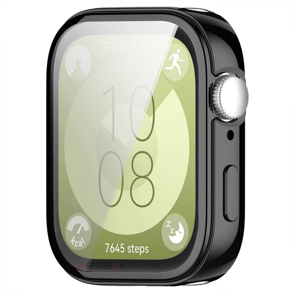 Huawei Watch Fit 3 Uyumlu Yumuşak Silikon 360 Tam Koruma Kasa ve Ekran Koruyucu  Siyah - Resim 4