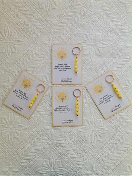 100 Adet Özel Tasarım Güneş ve Sarı Anahtarlık Hastane Yeni Doğan 40 Mevlidi Dağıtmalık Hediyelik - Resim 5