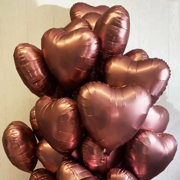 2 Adet 18 ınc Bej ve Karamel Kalp Folyo Balon - Resim 3