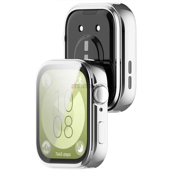 Huawei Watch Fit 3 Uyumlu Yumuşak Silikon 360 Tam Koruma Kasa ve Ekran Koruyucu  Gümüş - Resim 3