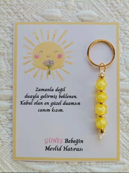 24 Adet Özel Tasarım Güneş ve Sarı Anahtarlık Hastane Yeni Doğan 40 Mevlidi Dağıtmalık Hediyelik ürün görseli