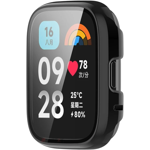Xiaomi Redmi Watch 3 Active / Lite Uyumlu Güçlendirilmiş 360 Kasa ve Ekran Koruyucu  Siyah - Resim 3
