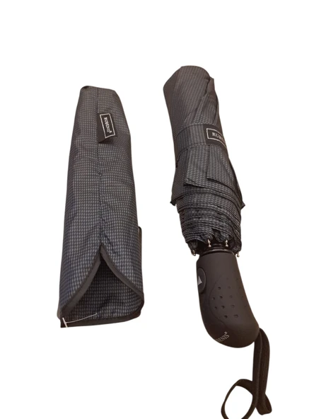 8 Tel Lüx Yarı Otomatik Ekose Desen Siyah Erkek  Şemsiye - Resim 3