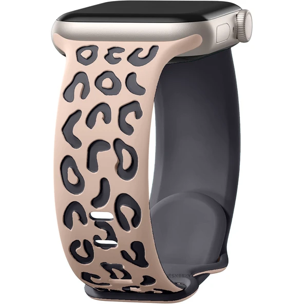 Apple Watch Ultra 1 ve 2 Uyumlu 49mm Leopar Desenli Yumuşak Silikon Kordon  Krem ürün görseli 1
