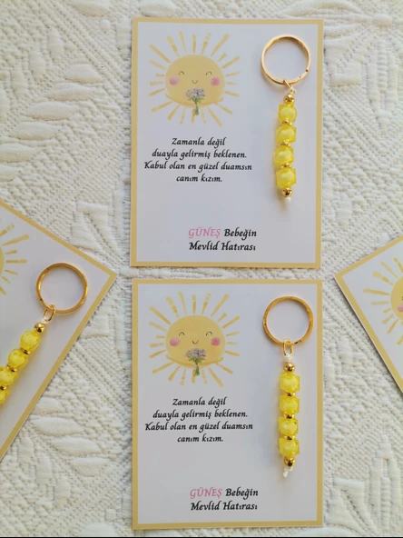 48 Adet Özel Tasarım Güneş ve Sarı Anahtarlık Hastane Yeni Doğan 40 Mevlidi Dağıtmalık Hediyelik - Resim 9
