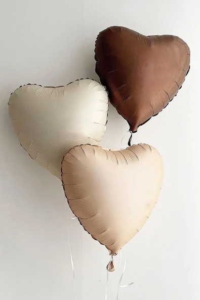 2 Adet 18 ınc Bej ve Karamel Kalp Folyo Balon ürün görseli 1