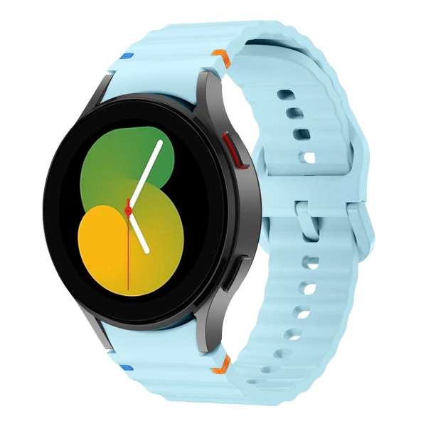 Samsung Galaxy Watch 5 40mm-44mm İle Uyumlu Metal Tokalı Dalgalı Spor Silikon Kordon  Mavi ürün görseli 1