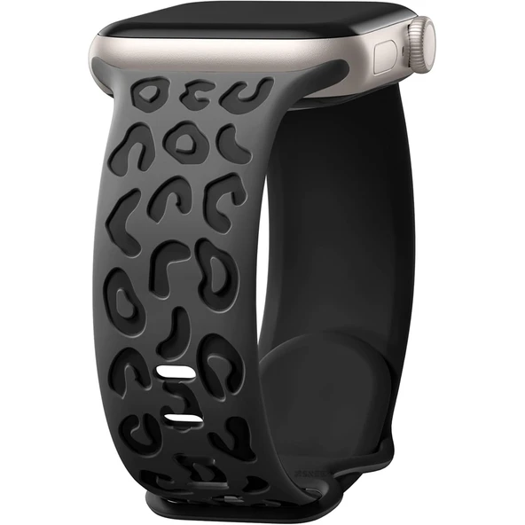 Apple Watch Ultra 1 ve 2 Uyumlu 49mm Leopar Desenli Yumuşak Silikon Kordon  Füme ürün görseli