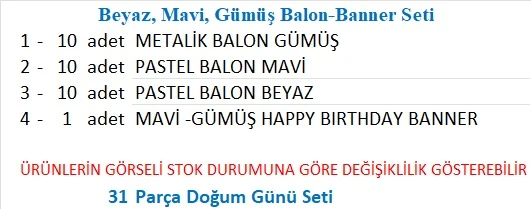 Beyaz, Mavi, Gümüş Balon-Banner Seti - Resim 2