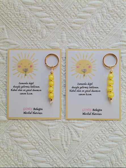 48 Adet Özel Tasarım Güneş ve Sarı Anahtarlık Hastane Yeni Doğan 40 Mevlidi Dağıtmalık Hediyelik - Resim 2