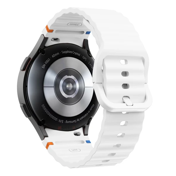 Samsung Galaxy Watch 5 Pro 45mm İle Uyumlu Metal Tokalı Dalgalı Spor Silikon Kordon  Beyaz - Resim 2