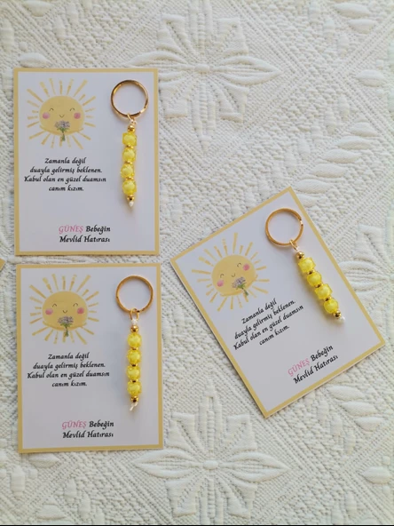 24 Adet Özel Tasarım Güneş ve Sarı Anahtarlık Hastane Yeni Doğan 40 Mevlidi Dağıtmalık Hediyelik - Resim 8
