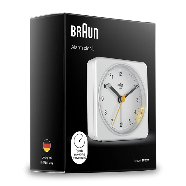 BRAUN BC03W BEYAZ KLASİK SEYAHAT ANALAOG ALARMLI MASA SAATİ - Resim 3