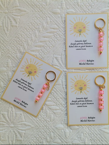 72 Adet Özel Tasarım Güneş ve Pembe Anahtarlık Hastane Yeni Doğan 40 Mevlidi Dağıtmalık Hediyelik - Resim 6