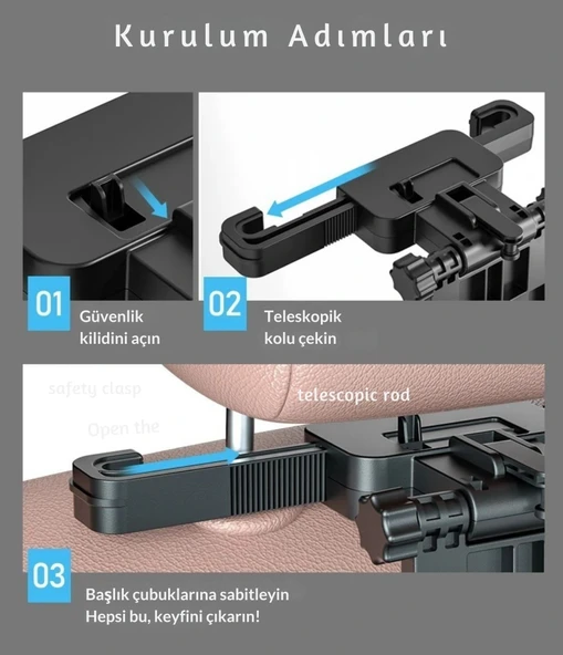 ShopyTech Evrensel Araç Koltuğu Masası 360° Döner Tepsi Tablet Laptop Standı ve Bardaklık - Resim 9
