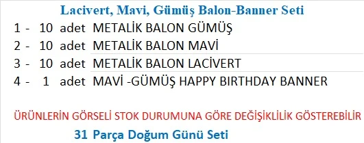 Lacivert, Mavi, Gümüş Balon-Banner Seti - Resim 2