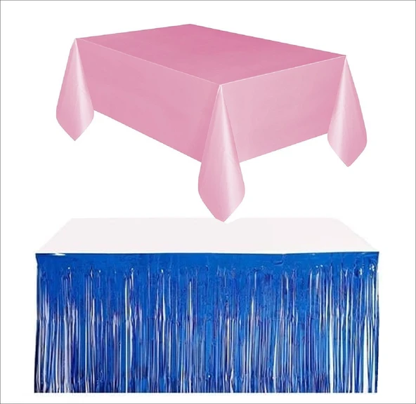 Pembe Masa Örtüsü, Lacivert Masa Eteği ürün görseli
