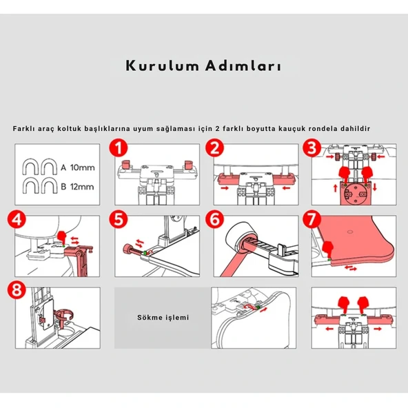 ShopyTech Evrensel Araç Koltuğu Masası 360° Döner Tepsi Tablet Laptop Standı ve Bardaklık - Resim 12