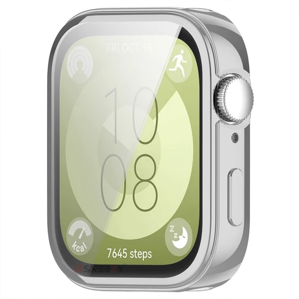 Huawei Watch Fit 3 Uyumlu Yumuşak Silikon 360 Tam Koruma Kasa ve Ekran Koruyucu  Gümüş - Resim 4