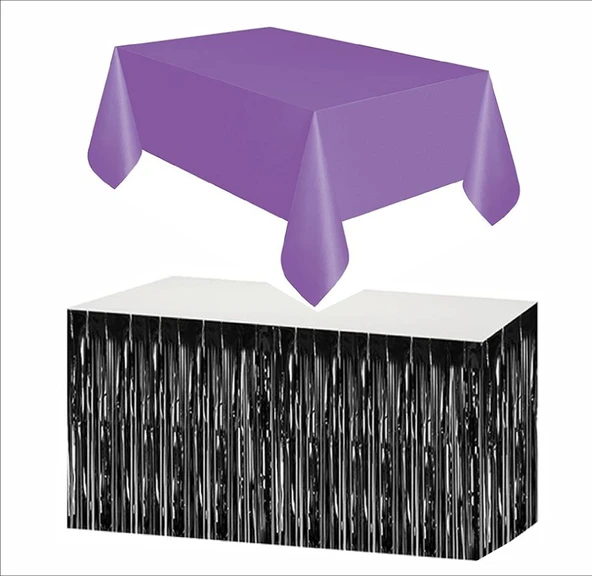 Mor Masa Örtüsü, Siyah Masa Eteği ürün görseli 1
