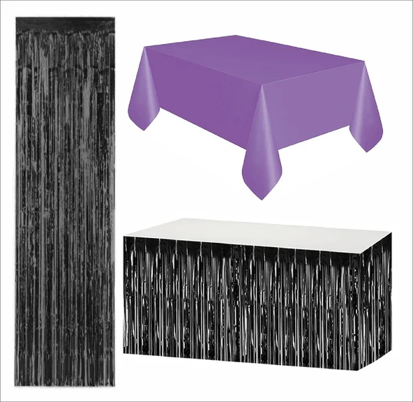 Mor Masa Örtüsü, Siyah Masa Eteği, Siyah Arka Fon ürün görseli 1