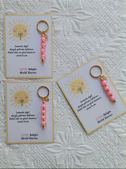 72 Adet Özel Tasarım Güneş ve Pembe Anahtarlık Hastane Yeni Doğan 40 Mevlidi Dağıtmalık Hediyelik - Resim 8