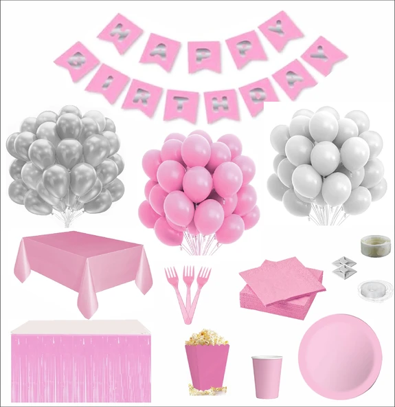 Sofra Setli Pembe Beyaz 16 Kişilik Doğum Günü Seti ürün görseli 1