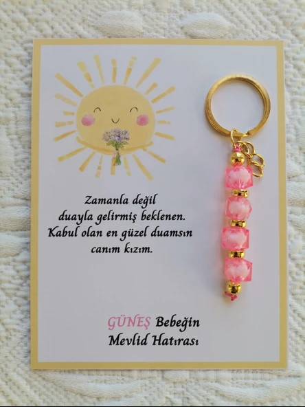 72 Adet Özel Tasarım Güneş ve Pembe Anahtarlık Hastane Yeni Doğan 40 Mevlidi Dağıtmalık Hediyelik ürün görseli